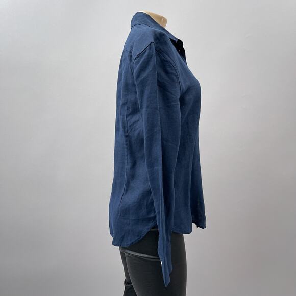 J. Crew Top Women 4 = S Navy Blue Biard McNutte Linen Slim Fit Button Up Shirt - Picture 6 of 11